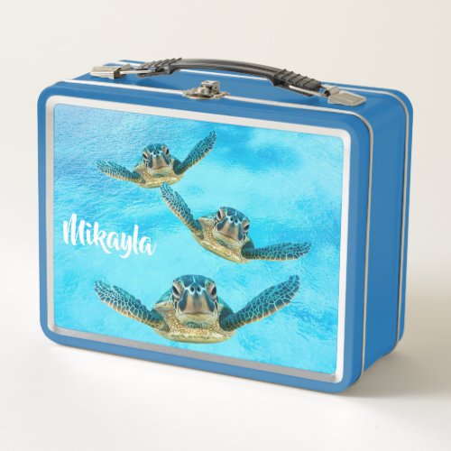 Three Baby Sea Turtles Swimming Metal Lunch Box