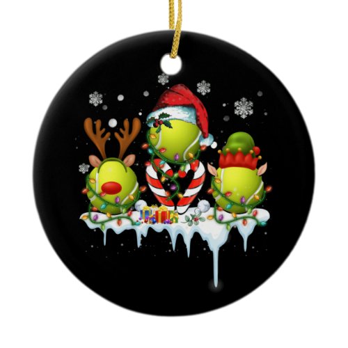 Three Ball Santa Reindeer Tennis Christmas Ceramic Ornament