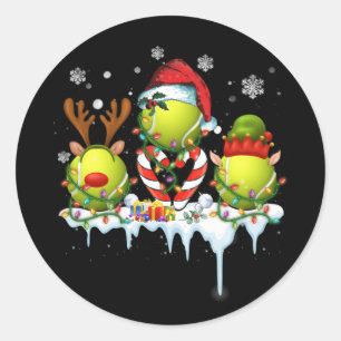 Three Ball Santa Reindeer Tennis Christmas Classic Round Sticker