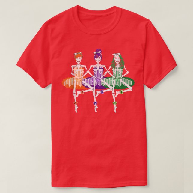Three Ballet Skeleton Dancer Funny Halloween Costu T-Shirt (Design Front)