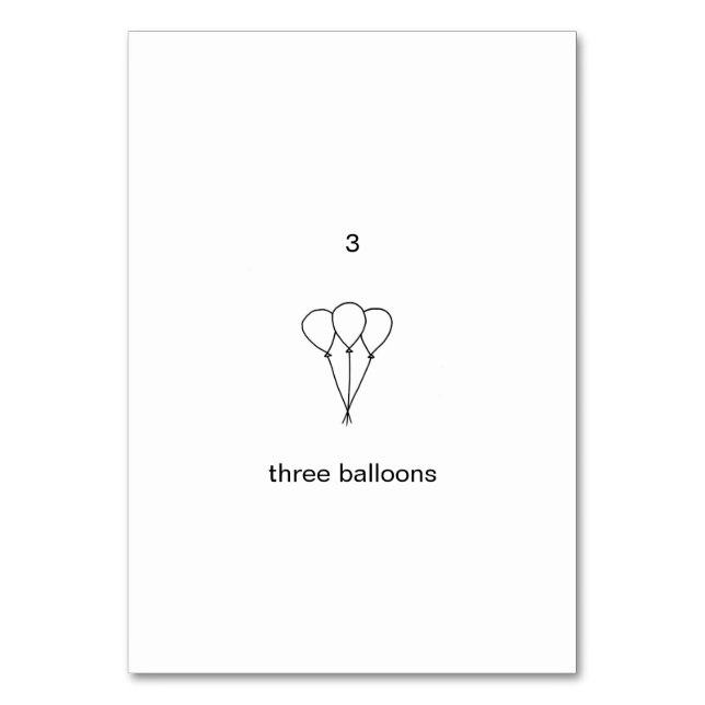 Three balloons, custom number flashcards table number (Back)