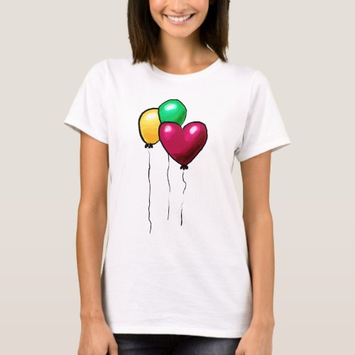 Three Balloons Red Yellow Green Heart T_Shirt