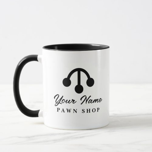 Three balls pawn shop logo coffee mug design
