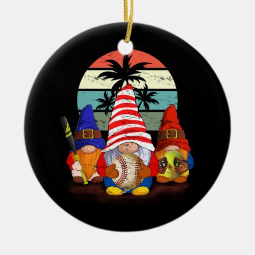 Three Baseball Gnomes Softball Gnome Funny Sport B Ceramic Ornament