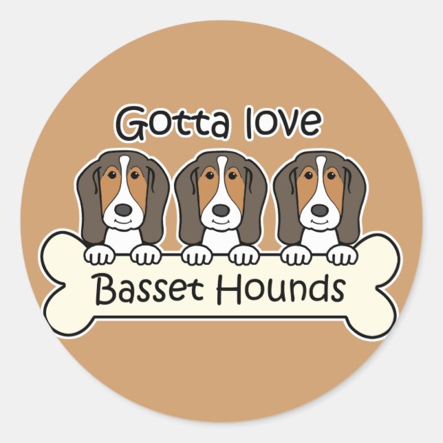 Three Basset Hounds Classic Round Sticker (Front)