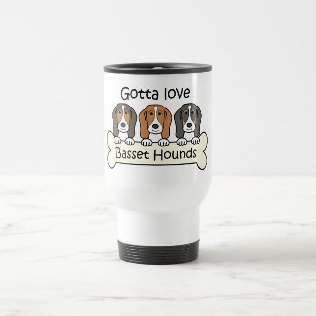 Three Basset Hounds Travel Mug (Center)