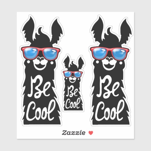 Three Be Cool Black Llamas with Red Sunglasses Sticker (Sheet)