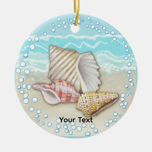 Three Beach Seashells Ceramic Ornament (Front)