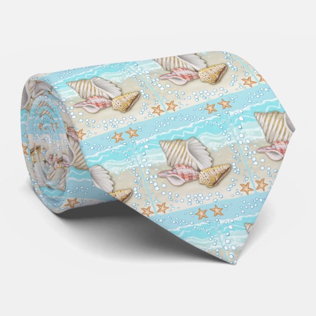 Three Beach Seashells Neck Tie (Rolled)