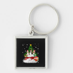 Three Beagles Santa Claus With Christmas Tree Keychain