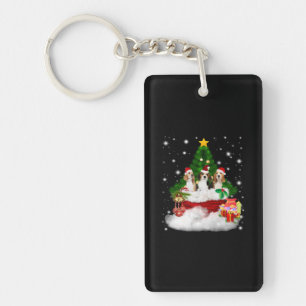 Three Beagles Santa Claus With Christmas Tree Keychain