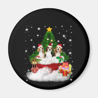 Three Beagles Santa Claus With Christmas Tree Magnet