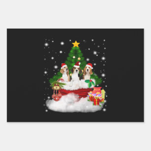 Three Beagles Santa Claus With Christmas Tree Wrapping Paper Sheets