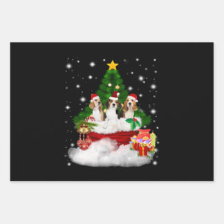 Three Beagles Santa Claus With Christmas Tree Wrapping Paper Sheets