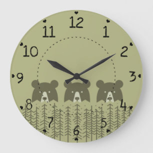 Three Bears in the Woods Large Clock