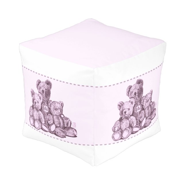 Three Bears Pink Cube Pouf (Angled Back)