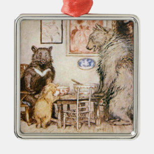 Three Bears Square Ornament Vintage Illustration