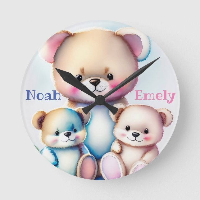 three bears - watercolor for kids round clock (Front)