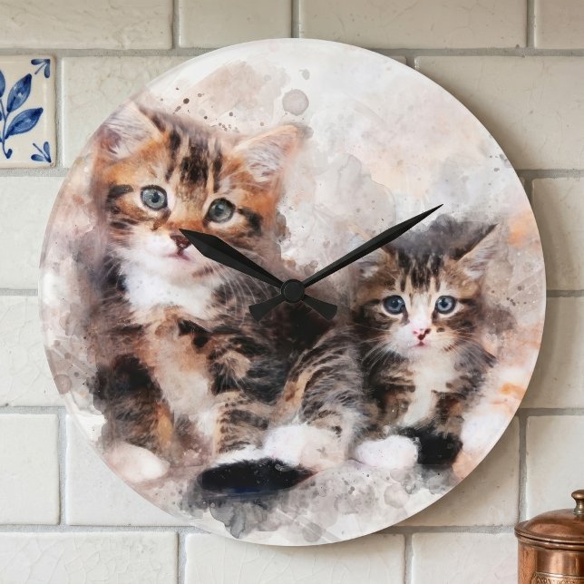Three beautiful and cute kittens watercolor large clock (Three beautiful and cute kittens watercolor. large clock)
