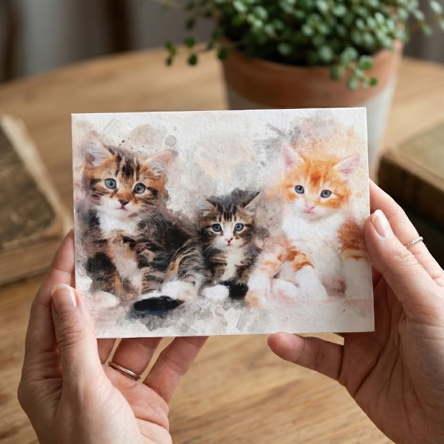 Three beautiful and cute kittens watercolor postcard (Three beautiful and cute kittens watercolor. postcard )