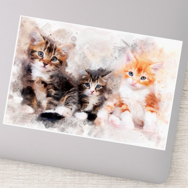 Three beautiful and cute kittens watercolor sticker (Three beautiful and cute kittens watercolor. sticker )