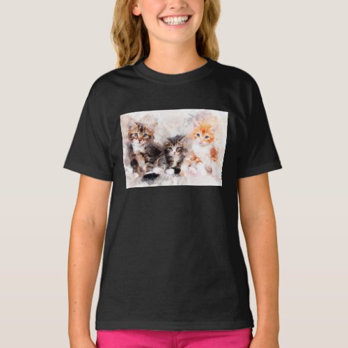 Three beautiful and cute kittens watercolor T_Shirt