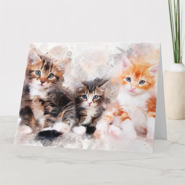 Three beautiful and cute kittens watercolor thank you card (Front)