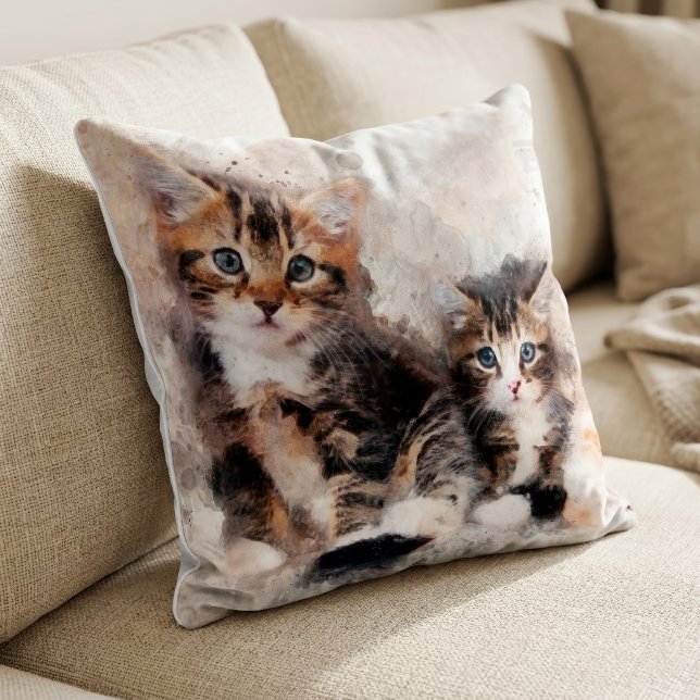 Three beautiful and cute kittens watercolor throw pillow (Three beautiful and cute kittens watercolor. throw pillow)