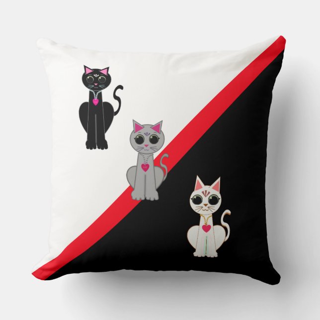 Three Beautiful Cats Throw Pillow (Front)