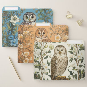 Three Beautiful Owls Elegant Floral File Folder