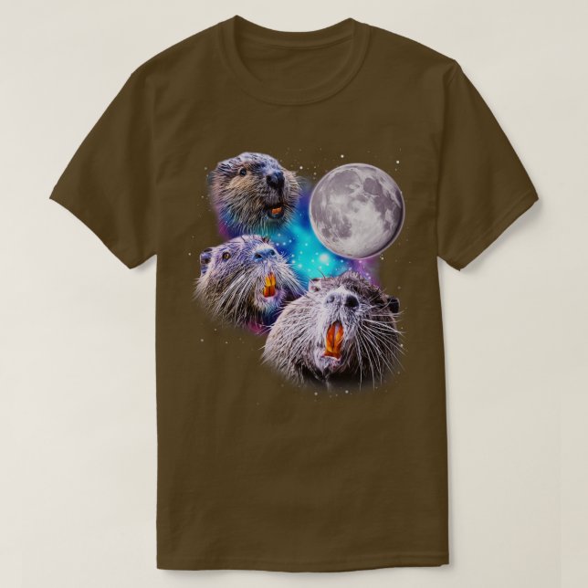Three Beavers Howl at the Moon T-Shirt (Design Front)