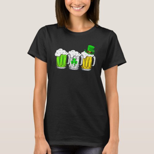 Three Beer Mugs Irish Flag St Patricks Day Men Wom T_Shirt