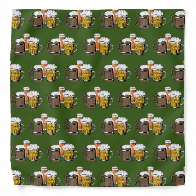 Three Beers Cartoon Green Bandana (Front)