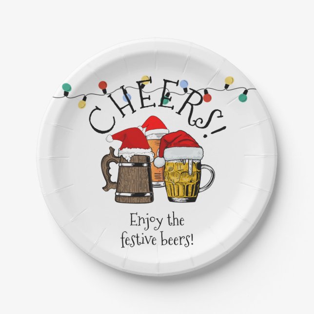 THREE BEERS CHEERS Christmas Paper Plates (Front)