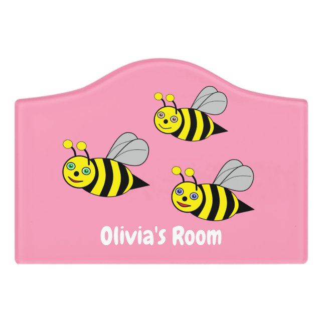 Three Bees on a pink Door sign (Small Crest Front)
