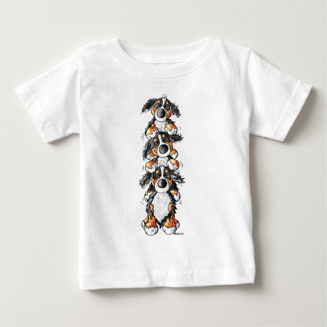 Three Bernese Mountain Dogs Cartoon Baby T-Shirt (Front)