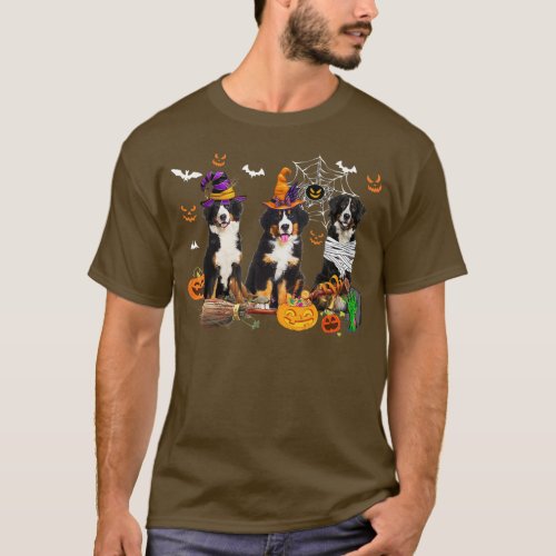 Three Bernese Mountain Dogs Mummy Witch Scary Pump T_Shirt