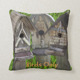 Three Bird Houses Throw Pillow