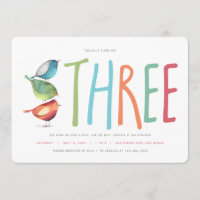 Three Birdie Third Birthday Party Invitation