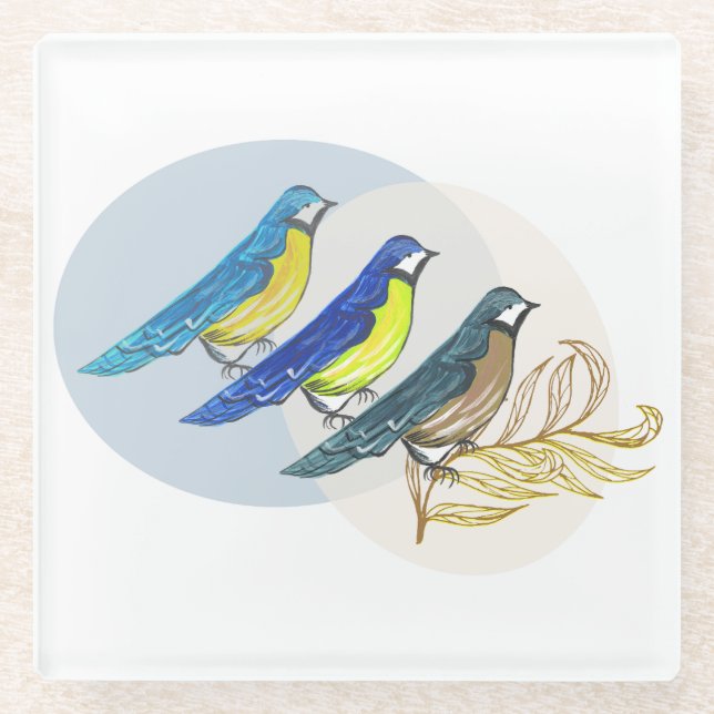 Three Birds Glass Coaster (Front)
