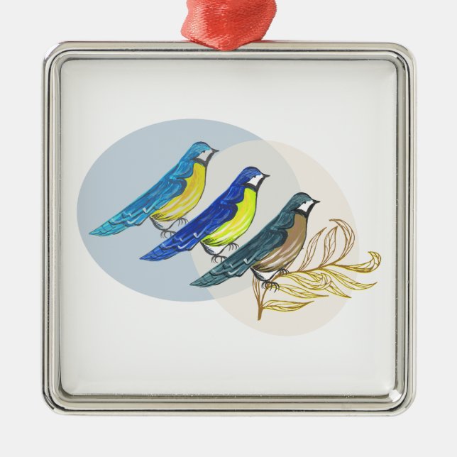 Three Birds Metal Ornament (Front)