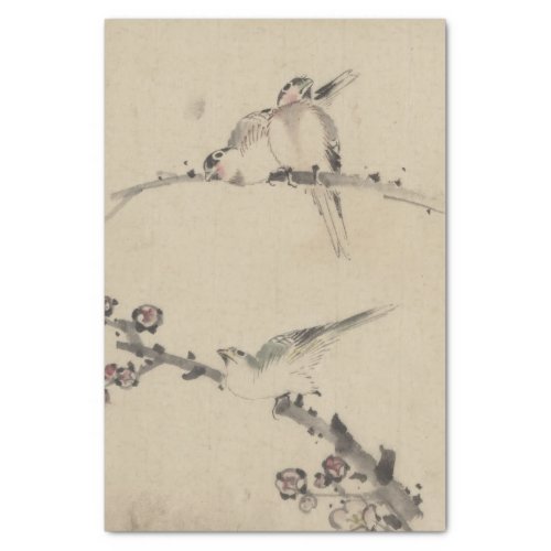 Three Birds on a Branch One with Blossoms Tissue Paper