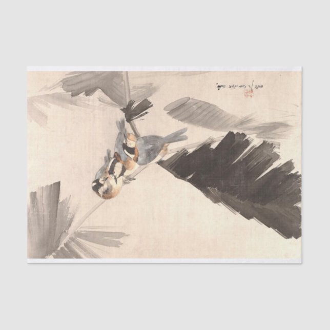 Three Birds on Branch, Seitei Watanabe Decoupage Tissue Paper (Front)