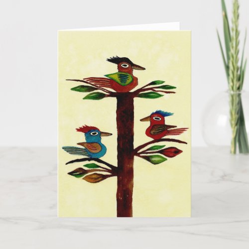 Three Birds Perched in a Tree Blank Card