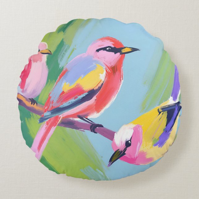 Three Birds Round Pillow (Front)