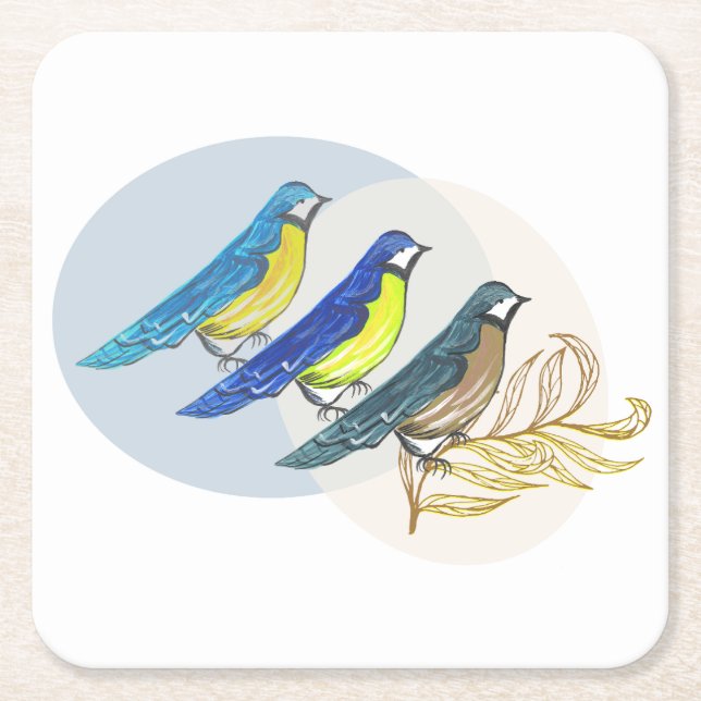 Three Birds Square Paper Coaster (Front)