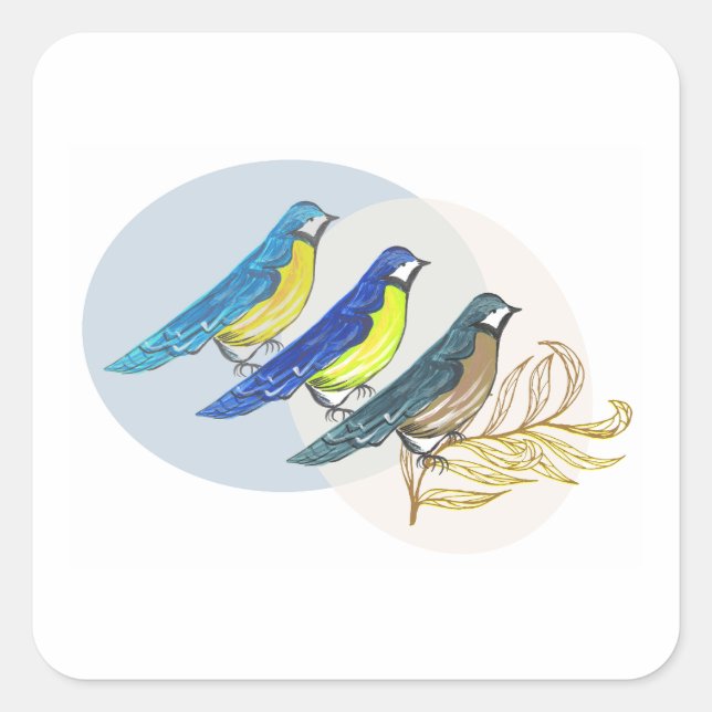 Three Birds Square Sticker (Front)