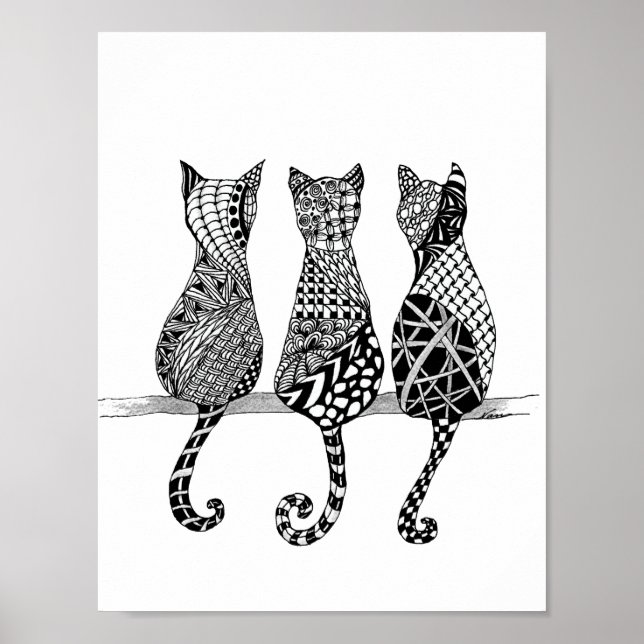 Three Black and White Cats Print (Front)