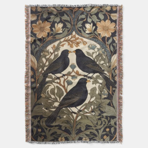Three Black Birds William Morris Inspired Throw Blanket