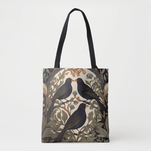 Three Black Birds William Morris Inspired  Tote Bag (Front)
